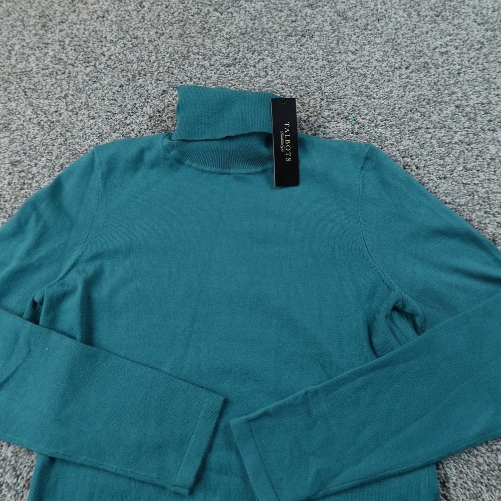 NEW Talbots Sweater Womens PS Blue Green Turtleneck Knit Pullover Stretch Soft